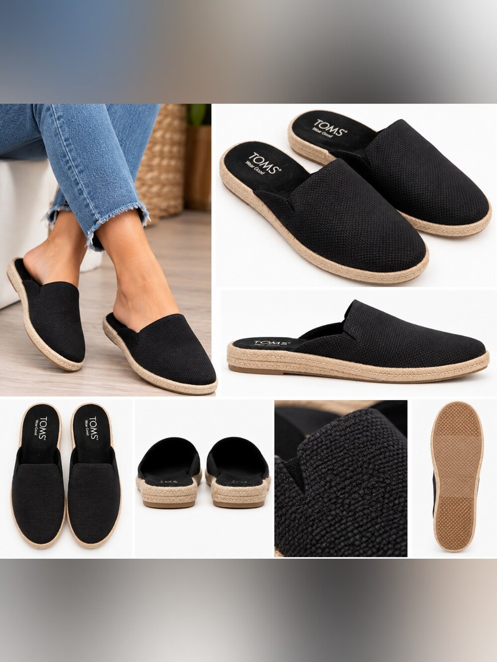 TOMS Black Espadrille Mule Slip-On Women’s Size 9.5 NWOT